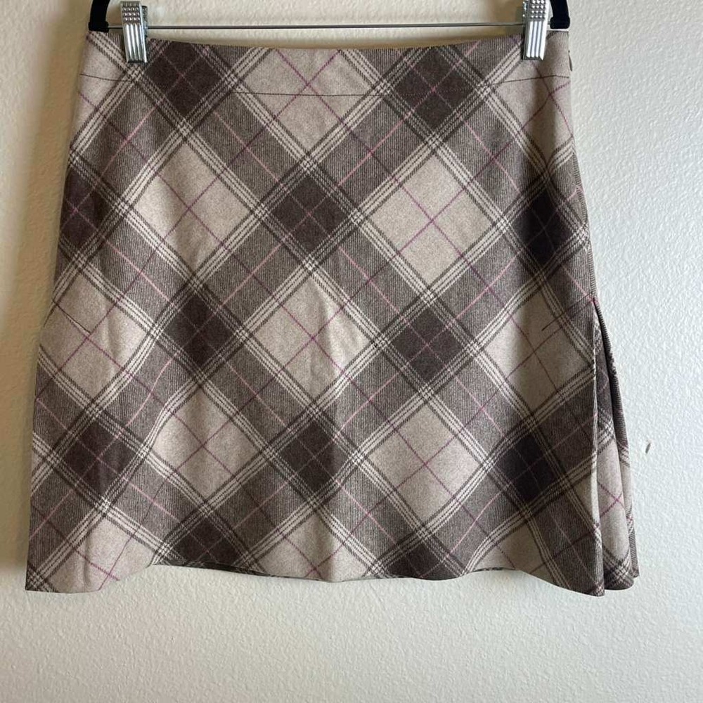 J.Crew Brown Pink Plaid Wool Blend Mini A-Line Skirt 8 Tartan Academia Preppy
